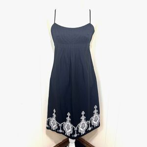 Ann Taylor LOFT Classic MIDI Dress Black Floral Embroidered 100% Cotton Size 6P